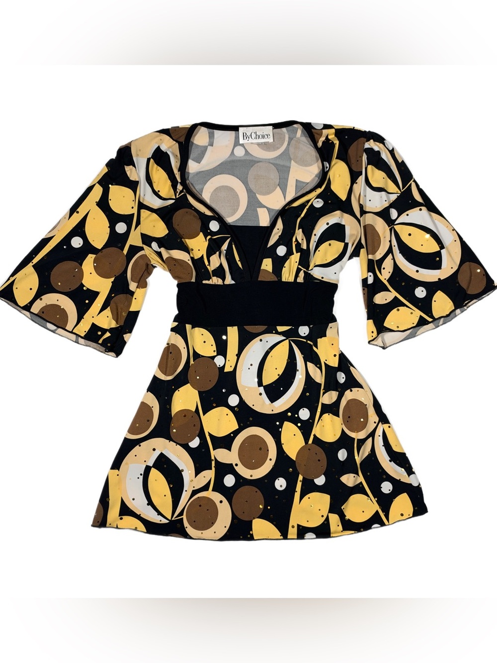 Y2K By Choice Geometric, Quarter Sleeve, Tie Back Blouse